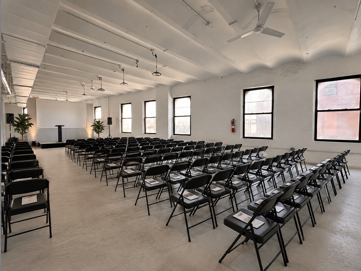 Theatre-style layout for a talk or all-hands