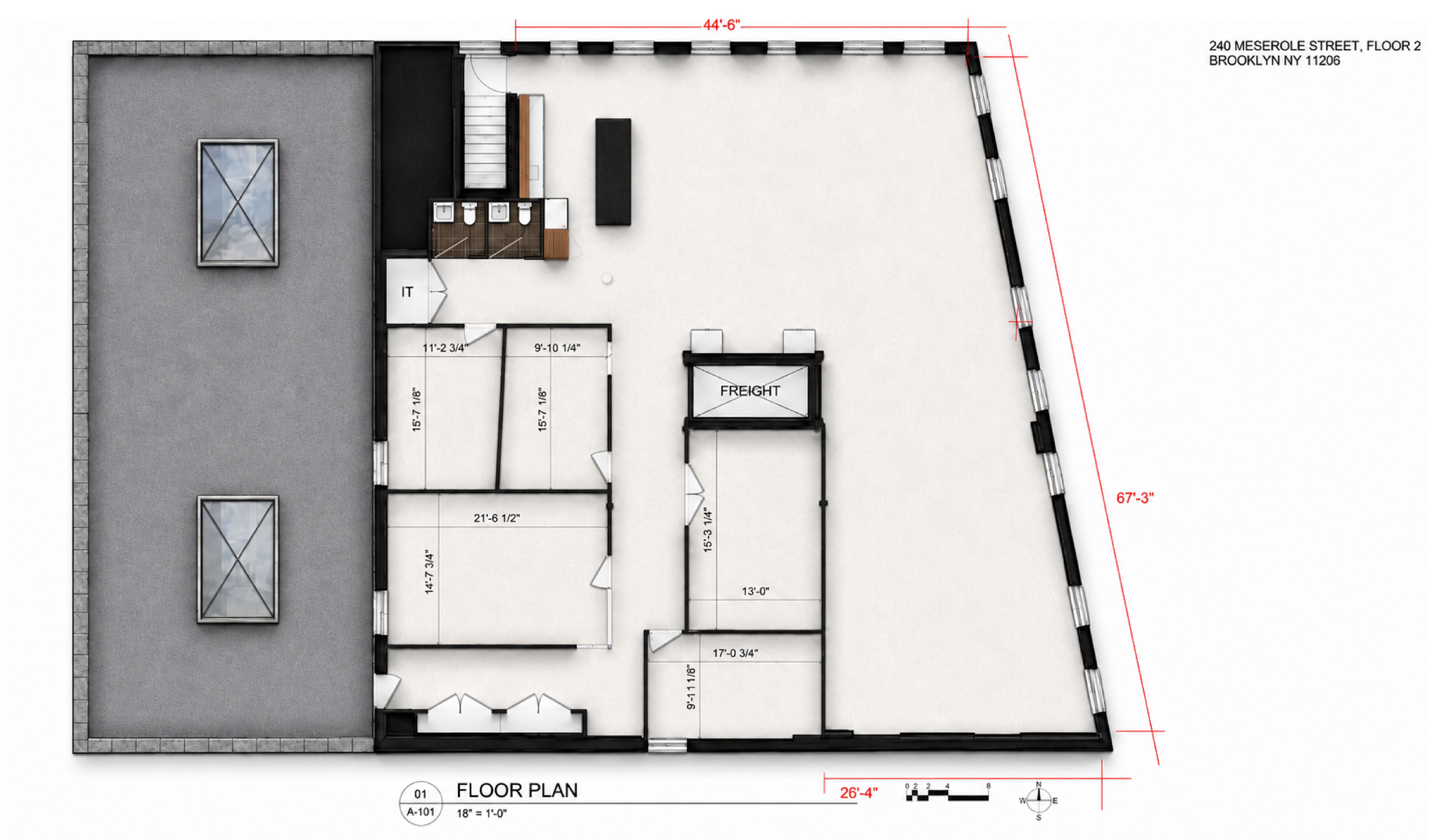 Floor plan of EastWick Studio: the rooftop terrace and the open event floor