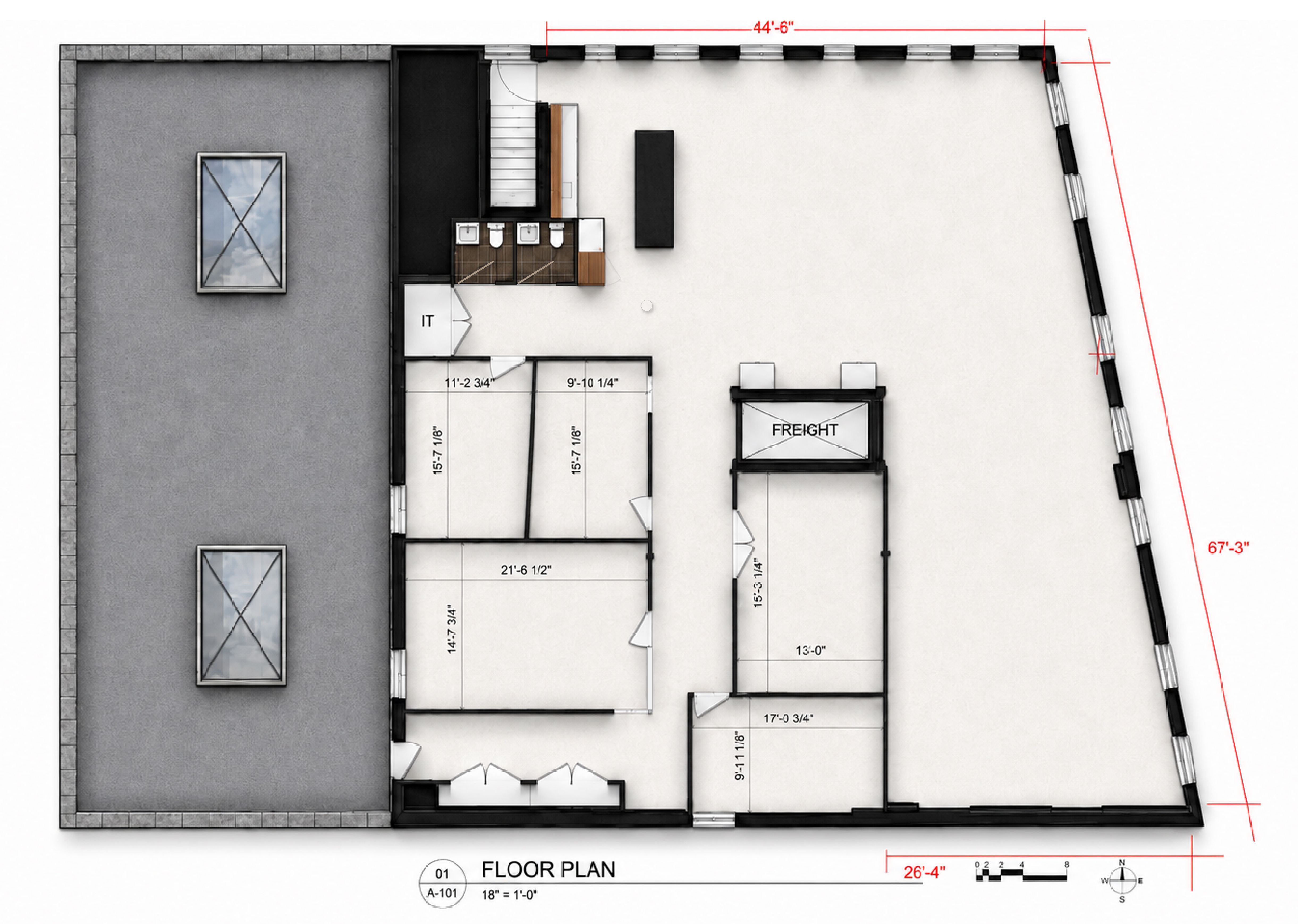 EastWick Studio floor plan: the 1,800+ sq ft open event area, with private studios and the kitchenette around it — Floor 2, 240 Meserole St