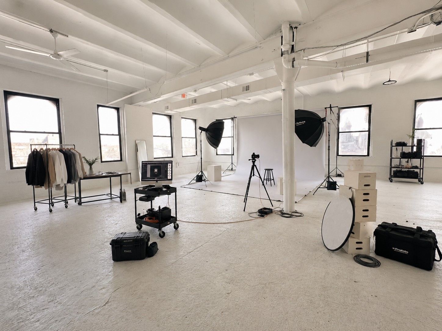 A photo shoot underway in the bright EastWick Studio