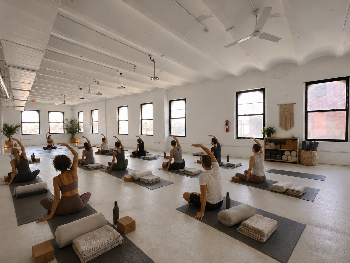 A yoga class in the EastWick Studio loft
